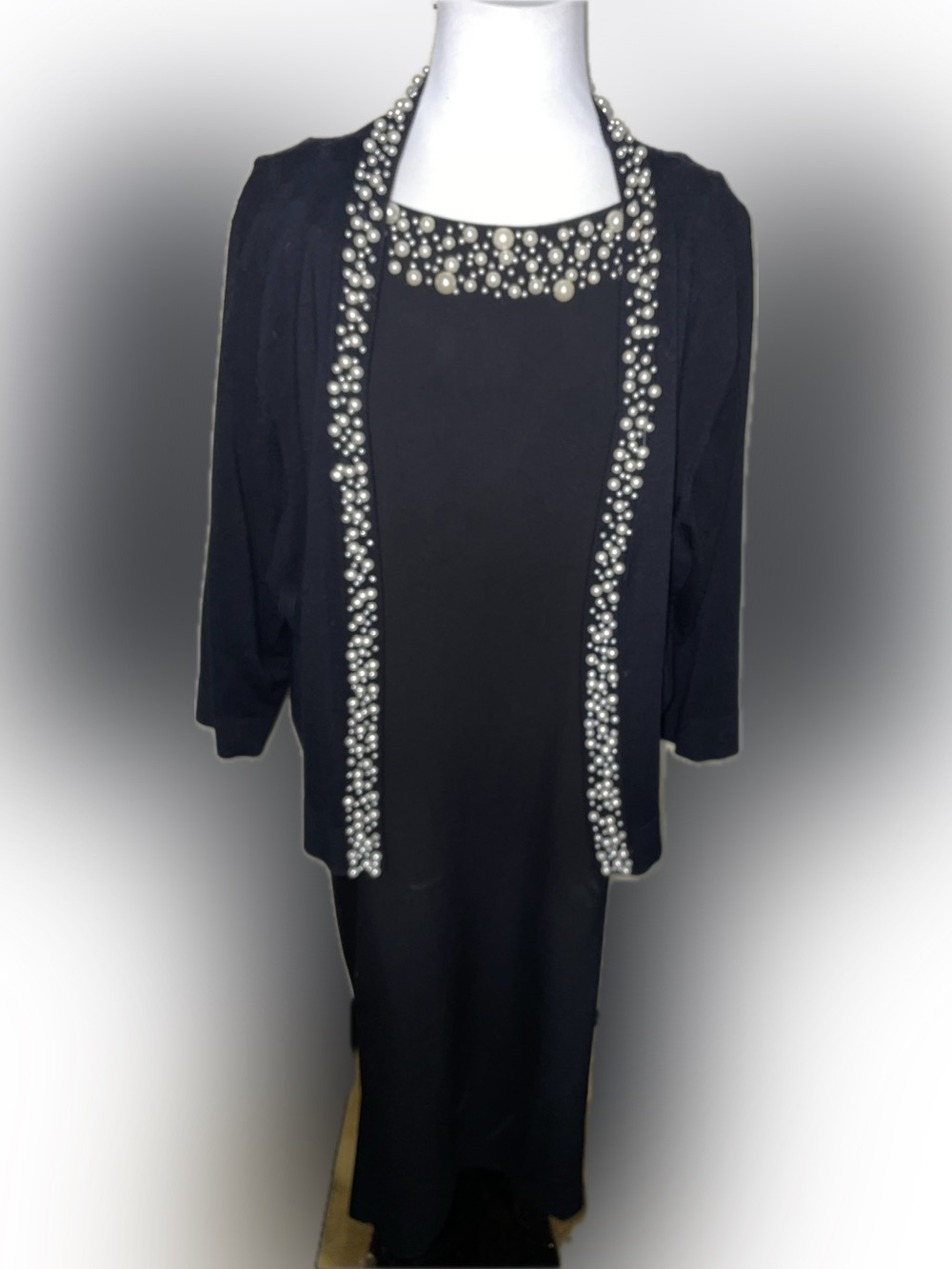 Calvin Klein Elegant Pearl-Trim sleeveless dress and sweater set | 22W | 2X - Picture 2 of 11